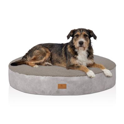 Knuffelwuff rundes Hundebett Teddy-Material - außen Wildlederoptik hellgrau