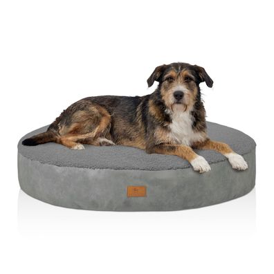Knuffelwuff rundes Hundebett Teddy-Material - außen Wildlederoptik grau