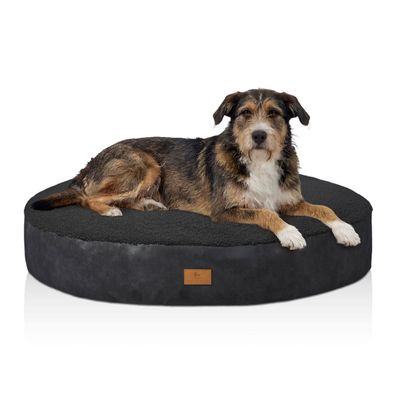 Knuffelwuff rundes Hundebett Teddy-Material - außen Wildlederoptik dunkelgrau