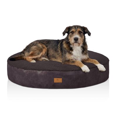 Knuffelwuff rundes Hundebett Teddy-Material - außen Wildlederoptik braun