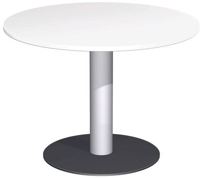 Konferenztisch Tellerfuß, Kreisform, feste Höhe, D-1000x720, Weiß
