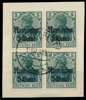 BES. 1WK D-MV Rumänien Nr 8a zentrisch gestempelt Viererbloc X410EBA