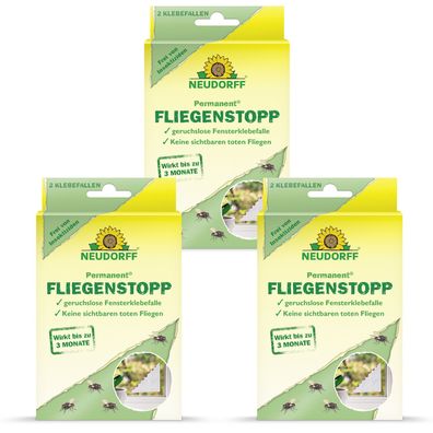 3 x Neudorff Permanent® FliegenStopp Dreiecks-Klebefalle, 2 Stück