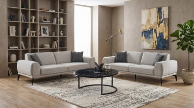 Sofa set 3-Sitzer Sofas(2x) Modern Schwarz Grau Anthrazit Stilvoll