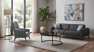 Sofa set 3-Sitzer Sofa Sessel Couchtisch Modern Grau Anthrazit Stilvoll