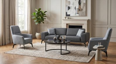 Sofa set 3-Sitzer Sofa Stühle(2x) Couchtisch Modern Grau Anthrazit Stilvol