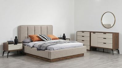 Schlafzimmer Set Modern Bett Nachttische(2x) Kommode Spiegel Holz Design