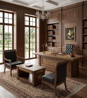 Klassischer Büro-Set Designer Schreibtisch Edler Chefsessel Tisch