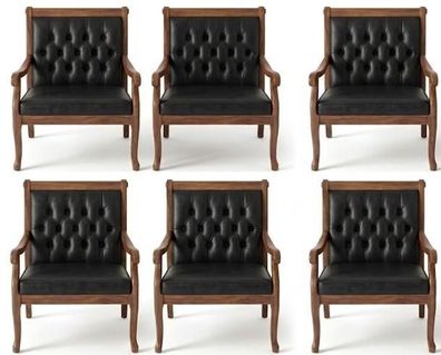 Schwarz-Brauner Stuhl-Set Klassische Sitzstühle Edle Lederpolsterung