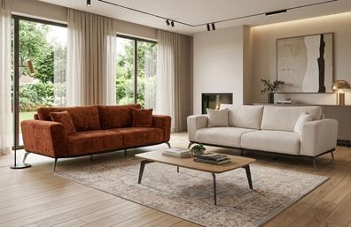 Schickes Sofa Set Braunes Polstersofa Exklusive Weiße Stoffcouch