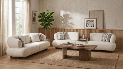 Sofa Set 4 + 3 Beige Stoff Modern Wohnzimmer Design klassisch convenient
