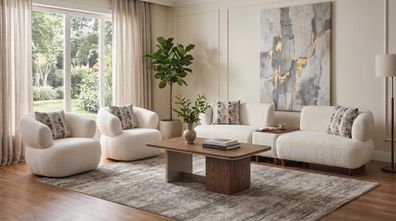 Sofa Set 4 + 1 + 1 Beige Stoff Modern Sessel Wohnzimmer Design klassisch