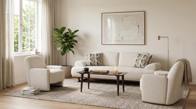 Sofa Set 3 + 1 + 1 Beige Stoff Modern Sessel Wohnzimmer Design klassisch