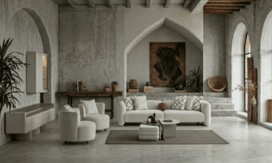 Luxuriöses beige Wohnzimmer-Set 4-Sitzer-Modulsofa Sessel Couchtisch TV-Möbel