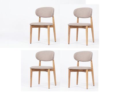 Moderne 4x Esszimmerstühle Set Beige Holz Textil Elegant statusbezogen