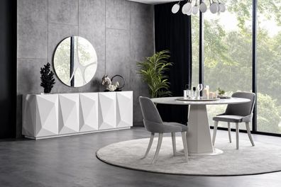 Weiß-Graues Esszimmer Set Designer Essgruppe Küchentisch Stühle