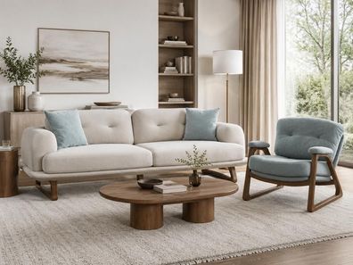 Sofa Set Sofa Sessel weich bequem schön modern weiß blau