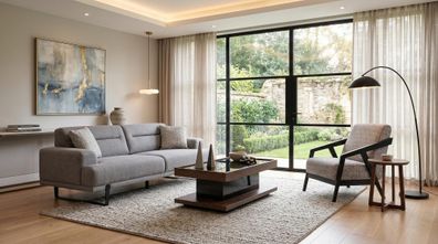 Dallas Sofa Set mit Sessel Couchtisch Grau Designer Wohnzimmer modern