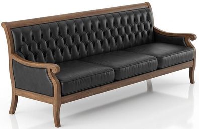 Schwarzer Chesterfield Leder 3-Sitzer Retrosofa Designer Couch
