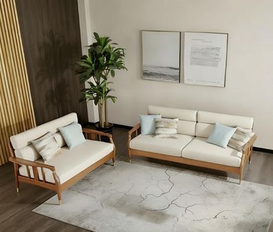 Weißes Sofa Set 3 + 2 Sitzer Modernes Stilvolles Textil Wohnzimmer Sofa