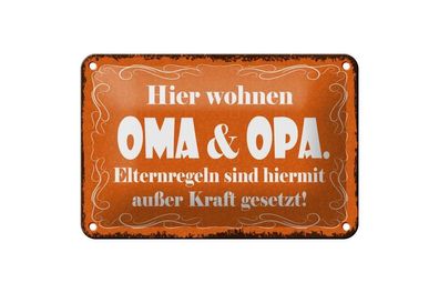 Blechschild hier wohnen Oma & Opa, 3 vers. Größen Spruch