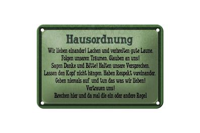 Blechschild Hausordnung wir lieben einander, 3 vers. Größen Spruch