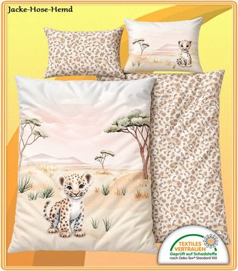 Baby Bettwäsche Savanne Leopard Steppe Wüste Beige Cremetöne Gr. 100x135 cm NEU