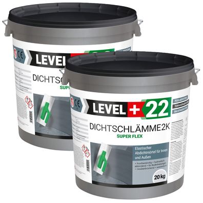 Dichtschlämme 40kg Abdichtmörtel 2K Flex Pool Terrasse Dusche Außen Innen LEVEL+22