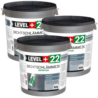 Dichtschlämme 60kg Abdichtmörtel 2K Flex Pool Terrasse Dusche Außen Innen LEVEL+22
