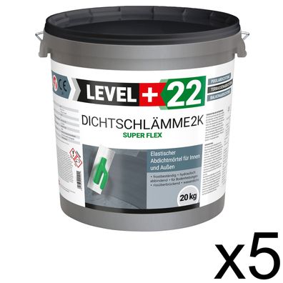 Dichtschlämme 100kg Abdichtmörtel 2K Flex Pool Terrasse Dusche Außen Innen LEVEL+22