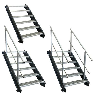 6 Stufen Stahltreppe Anthrazit Breite 60 - 160 cm Geschosshöhe 90 - 120 cm