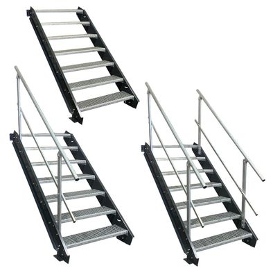 7 Stufen Stahltreppe Anthrazit Breite 60 - 160 cm Geschosshöhe 100 - 140 cm