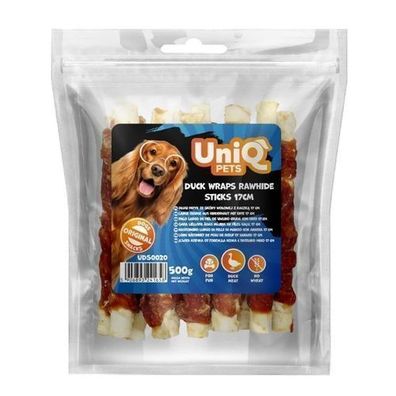 500g UNIQ PETS Rinderhaut-Sticks mit Ente 17 cm - Natürlicher Kausnack Leckerlies