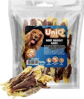 500g UNIQ PETS Gefüllten Kaninchenohren mit Rindfleisch Kaninchenohren Hundeleckerli