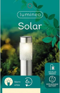 Solar Stabbeleuchtung Edelstahl Dauerbetrieb Ø.6cm H.22cm