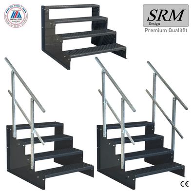 4 Stufen Standtreppe Modell 2 komplett Anthrazit, Breite 60 - 160 cm, Höhe 72 cm