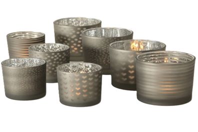 Windlicht Teelichthalter Glas grau H 8/10 cm 1 Set 2er Set