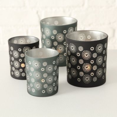 Windlicht Lovelyn Glas H 8/10cm grau 2er Set