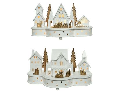 LED Holzhaus Weihnachtshaus Weihnachtsdeko H30 cm Batterie Musik Stückpreis