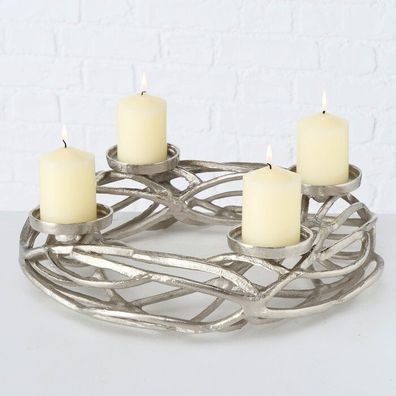Kerzenleuchter Ringval Adventskranz Aluminium Silber Ø 40 cm