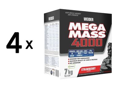 4 x Weider Mega Mass 4000 (7000g) Strawberry