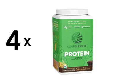 4 x Sunwarrior Protein Classic Organic (750g) Chocolate