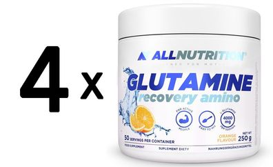 4 x Allnutrition Glutamine Recovery Amino, Orange - 250g