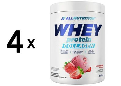 4 x Allnutrition Whey Protein Collagen, Strawberry - 500g