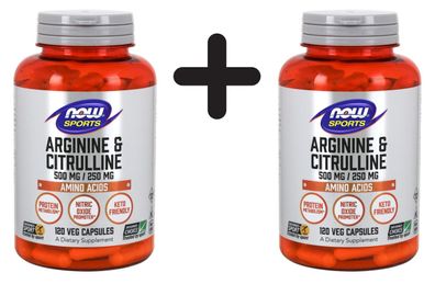 2 x NOW Foods Arginine & Citrulline, 500/250 - 120 vcaps
