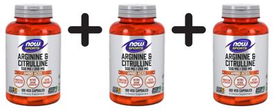 3 x NOW Foods Arginine & Citrulline, 500/250 - 120 vcaps