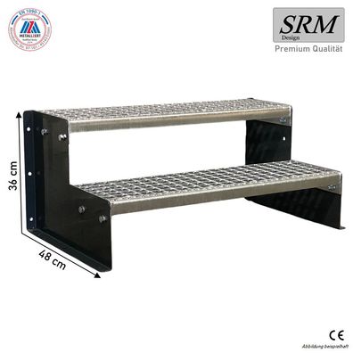 2 Stufen Standtreppe Modell 2 Anthrazit, Breite 60 - 160 cm, Höhe 36 cm