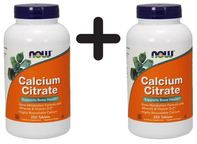 2 x NOW Foods Calcium Citrate, with Minerals & Vitamin D-2 - 250 tabs
