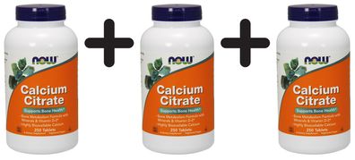 3 x NOW Foods Calcium Citrate, with Minerals & Vitamin D-2 - 250 tabs