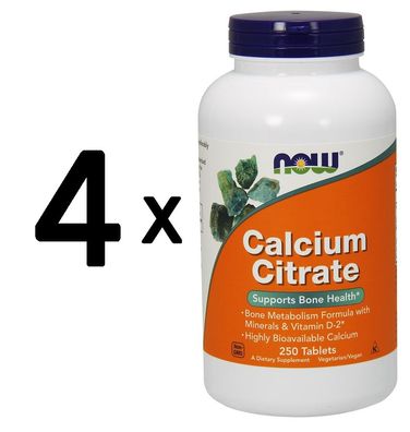 4 x NOW Foods Calcium Citrate, with Minerals & Vitamin D-2 - 250 tabs